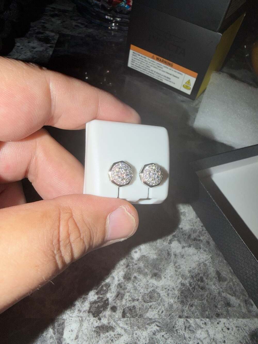 Sterling moissanite earrings. Brilliant shine with clustered round stones - Picture 3 of 4
